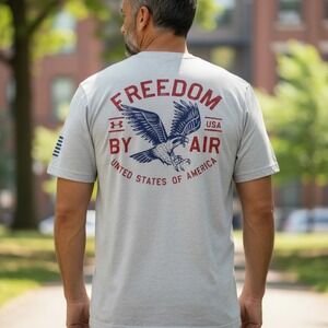 Under Armour Mens Freedom By Air Eagle Graphic T-Shirt Gray Loose Fit LG